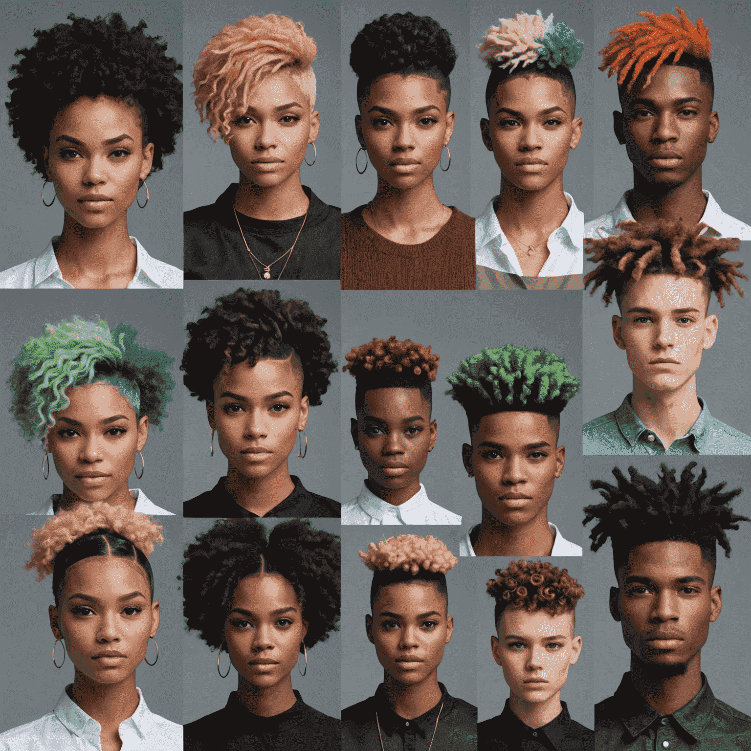 A diverse group of people with unique hairstyles, showcasing various colors, cuts, and textures that complement their individual features and personalities